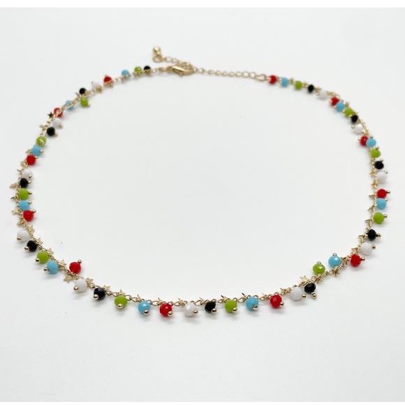 New Boho Multicolored Beaded Chain Choker Necklace - Picture 4 of 6